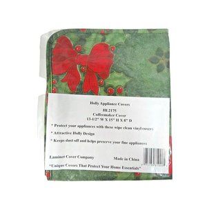Christmas Holly Coffemaker Appliance Cover 13.5 x 15 x 8 Inch Holiday Red Green